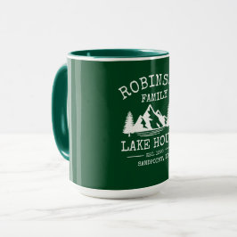 Caneca Nome da Família Lago Árvores Floresta Verde Grande