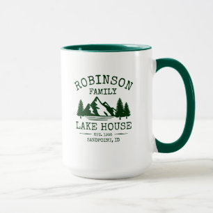 Caneca Nome da Família Lago House Floresta Verde Árvore