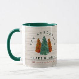 Caneca Nome da família Lago House Pine Tree Personalizado