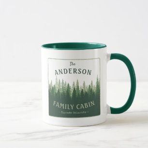 Caneca Nome da Família Local da Cabina Floresta de Pinhe