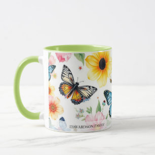Caneca nome da família padrão de flores de jardim aquarel