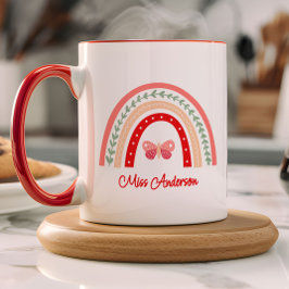 Caneca Nome da Professora Arco-íris & Borboleta