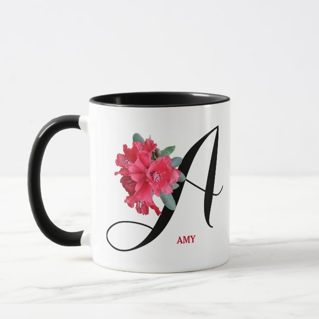 Caneca Nome de Amy personalizável flores vermelhas bonito (Esquerda)
