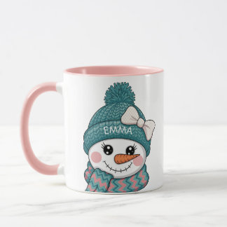 Caneca Nome de Boneco de Neve Sorridente Laço de Natal