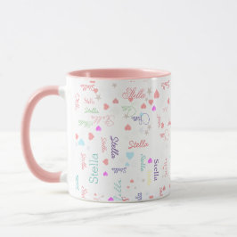 Caneca Nome de cor personalizado Stella corações mágicos