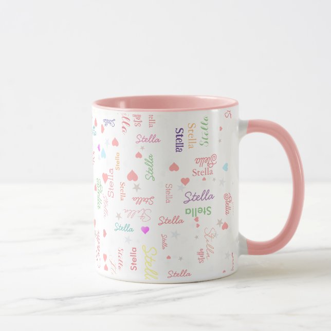 Caneca Nome de cor personalizado Stella corações mágicos  (Direita)
