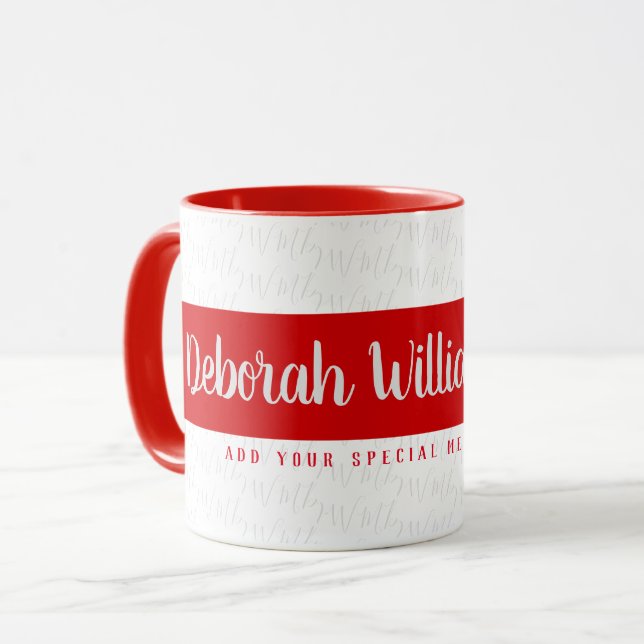 Caneca nome de estilo de fonte manuscrito vermelho (Frente Esquerda)
