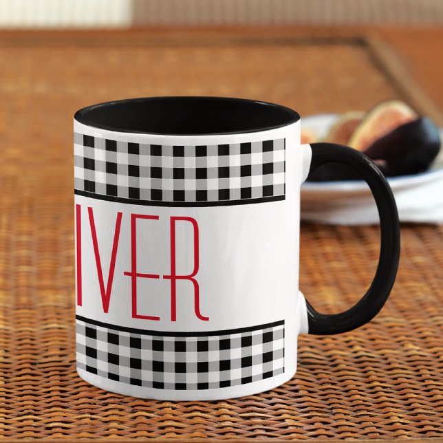 Caneca Nome de fonte magra Buffalo Check 11oz Combo Café (Criador carregado)