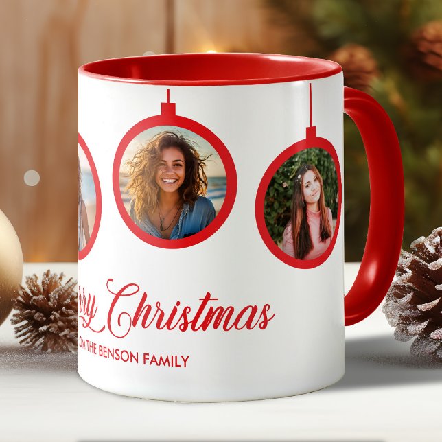 Caneca Nome de Foto da Família Feliz Natal Personalizado (Merry Christmas Family Photo Name Personalized Mug)