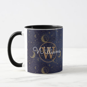 Caneca Nome de Letra Monograma Dourada Celestial Mística