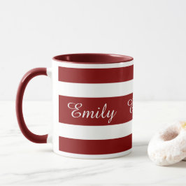 Caneca Nome de Listras Burgundy Modernas