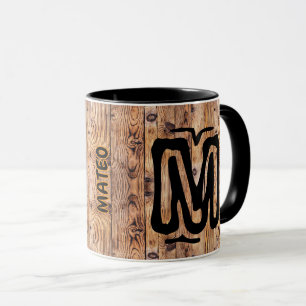 Caneca Nome de Madeira Antiga, Café com Monograma Vintage