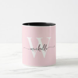 Caneca Nome de Monograma de Caligrafia Moderna em Rosa Fa