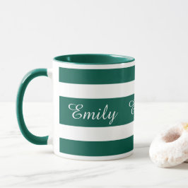 Caneca Nome de Padrão Listrado Verde Moderno