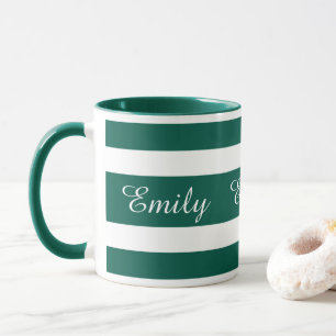 Caneca Nome de Padrão Listrado Verde Moderno