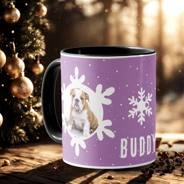 Caneca Nome de Pet de Cão Foto Floco de Neve Roxo (Criador carregado)