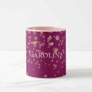 Caneca Nome de Pontos de Vidro de Confetti Dourado Rosa