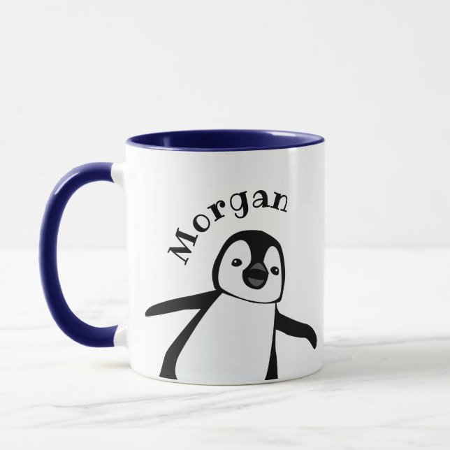 Caneca Nome Divertido de Pinguim Bonito Personalizado (Esquerda)