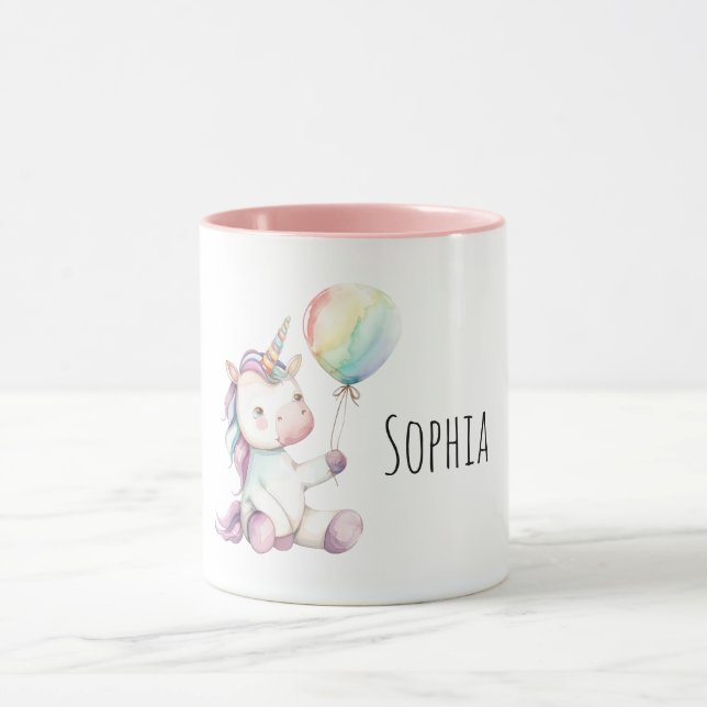 Caneca Nome do Balão Unicórnio Branco Roxo (Centro)