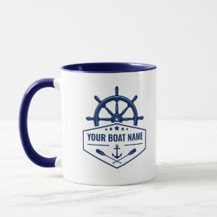 Caneca Nome Do Barco Âncora Náutica Oars Helm 2 Tone