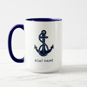 Caneca Nome do barco âncora náutica personalizado