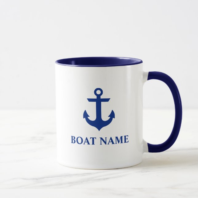 Caneca Nome do barco náutico Anchor Azul e Branco (Direita)