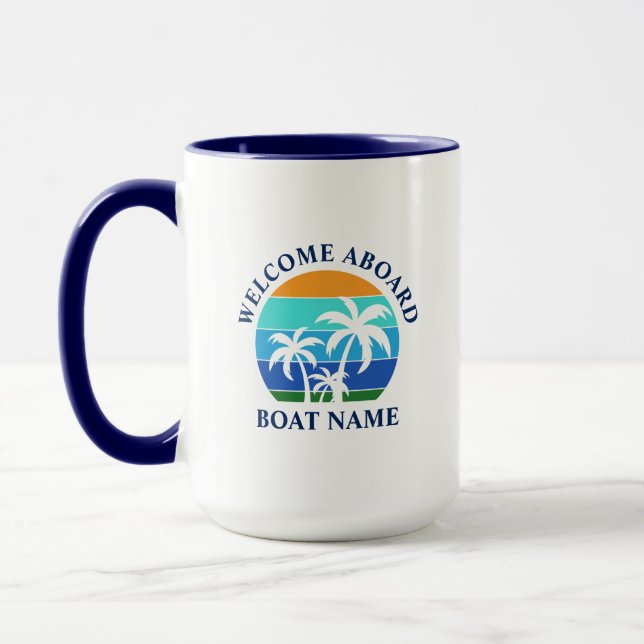 Caneca Nome do Barco Palmeiras Sun Bem-vindas a bordo gra (Esquerda)