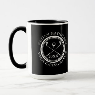 Caneca Nome do Golfista e Clube Data Preto e Branco