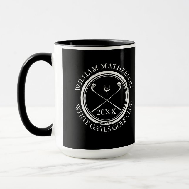 Caneca Nome do Golfista e Clube Data Preto e Branco (Esquerda)