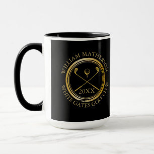 Caneca Nome do Golfista e Clube Data Preto e Dourado