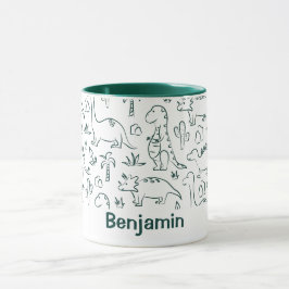 Caneca Nome do menino dinossauro Dino Fofo Selva Verde