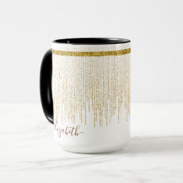 Caneca Nome do Monograma da Glitter Dourada Elegante