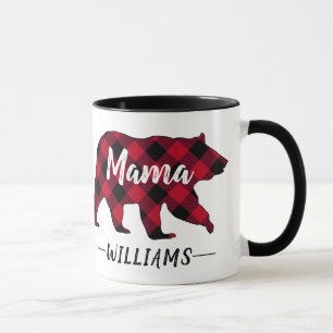 Caneca Nome do Monograma da Xadrez Rústica Mama Ursa Verm