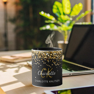 Caneca Nome do monograma de ouro preto