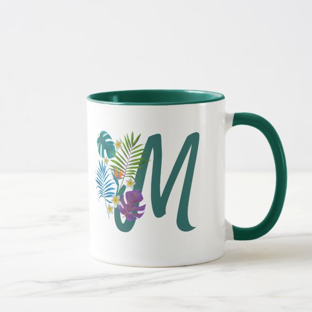 Caneca Nome do Monograma de Paraíso Tropical (Direita)