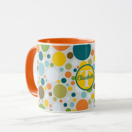 Caneca Nome do Monograma do Padrão do Bolinhas do Círculo