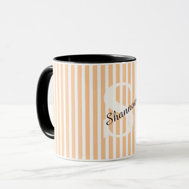 Caneca Nome do Monograma do Pastel em tiras (Frente Esquerda)