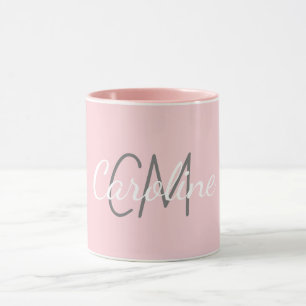 Caneca Nome do Monograma Personalizado Cor-de-Rosa Branco