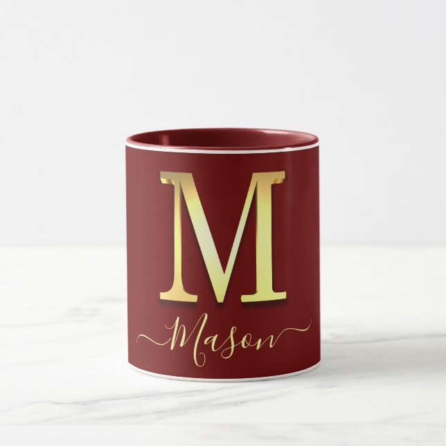 Caneca Nome do Monograma Personalizado Elegante Dourado (Centro)
