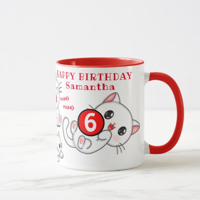 Caneca Nome dos Gatinhos Fofos e Aniversário da Criança I (Direita)