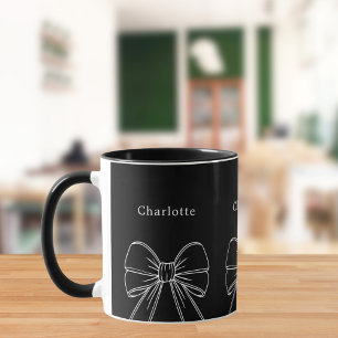 Caneca Nome elegante preto e branco com laços