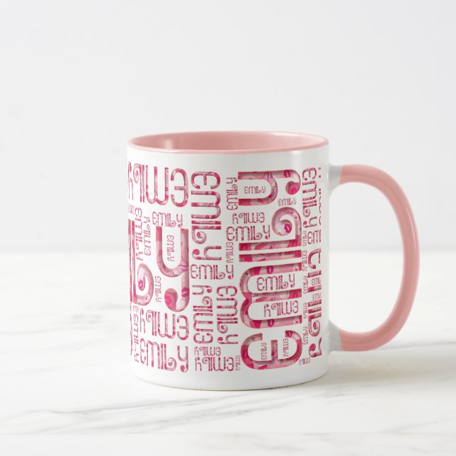 Caneca Nome Emily Cute Love Hearts Typografia Mug (Direita)