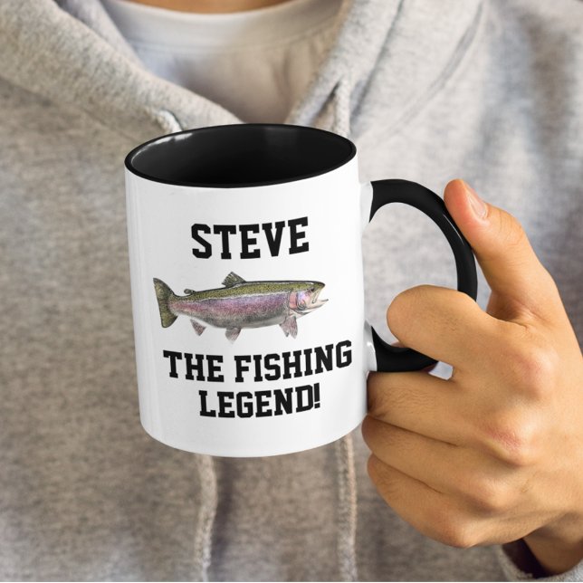 Caneca Nome Engraçado Legenda Pesca Arco-Íris Truta Espor (Criador carregado)