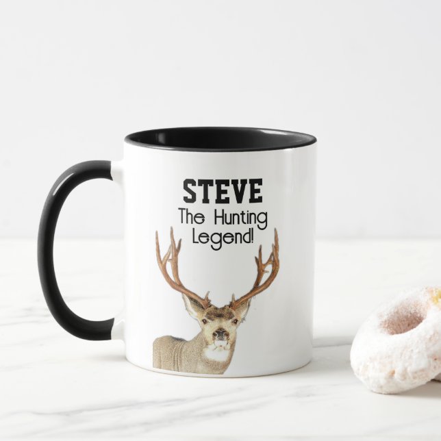 Caneca Nome Engraçado Mule Deer Hunting Legend Sports (Com Donut)