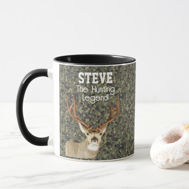 Caneca Nome Engraçado Mule Deer Hunting Legend Sports Cam (Com Donut)