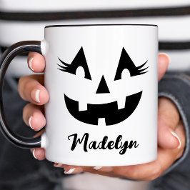 Caneca Nome feminino Jack O Lantern Script Halloween