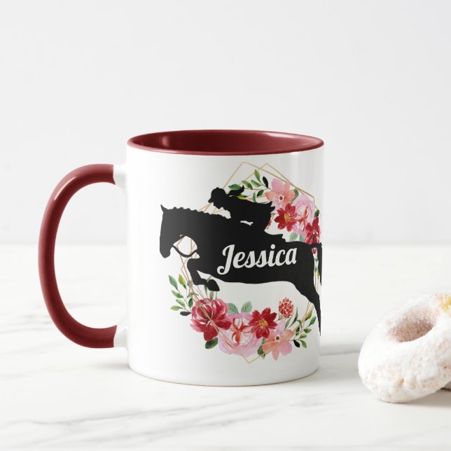 Caneca Nome Floral do Cavalo Equestre Personalizado (Com Donut)