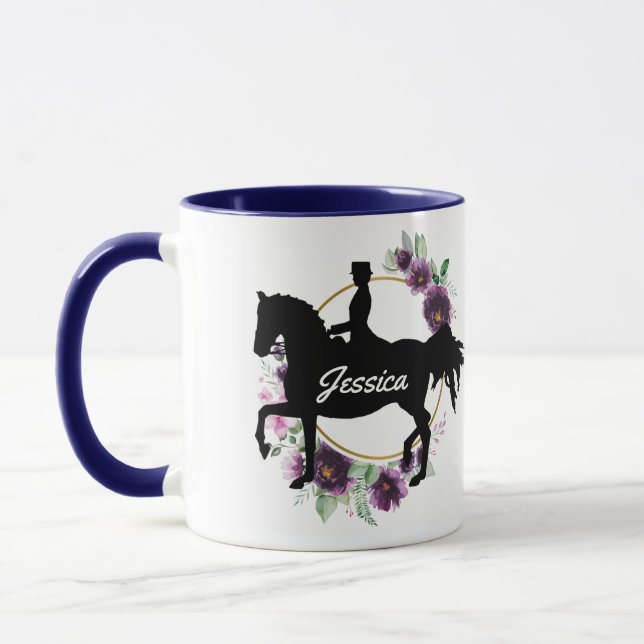 Caneca Nome Floral Personalizado do Cavalo de Dresagem (Esquerda)