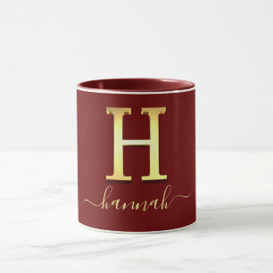 Caneca Nome H do Monograma Personalizado Dourado Elegante