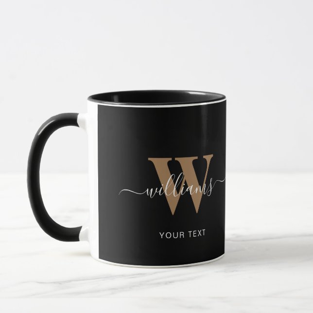 Caneca Nome Inicial do Script Dourado Preto do Monograma  (Esquerda)